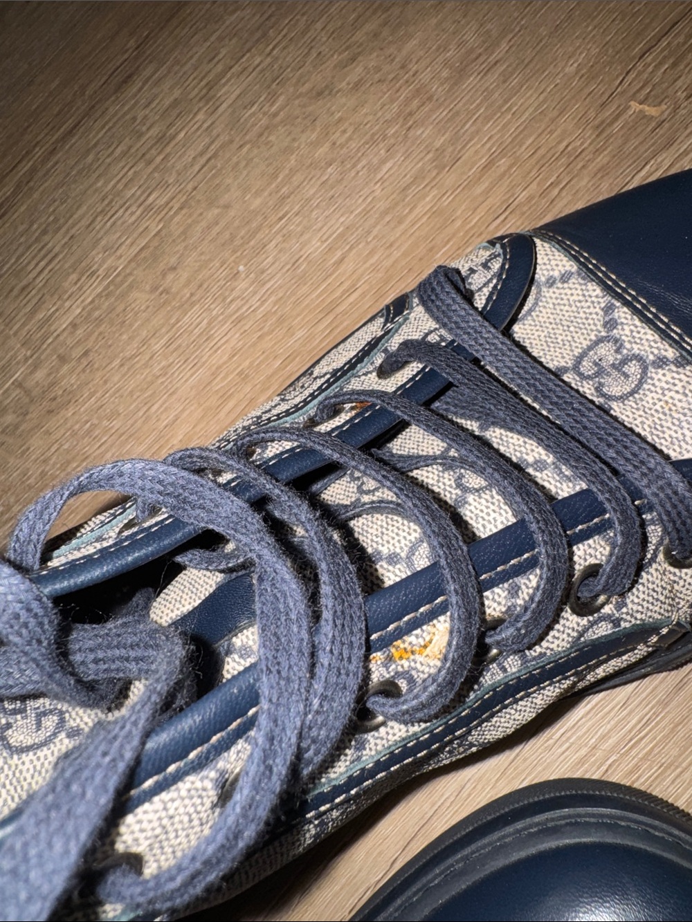 Gucci Men’s GG Monogram High-Top Sneakers in Beige and Navy - Picture 6 of 14